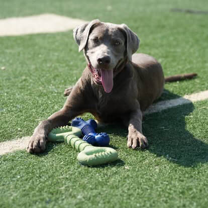 Dog Laying on Ground with Toy Dog Laying on Ground with Toy